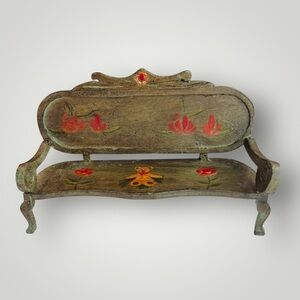 Wooden Bear Green Bear Bench Miniature Doll House 1:12 Chair Display Pre Owned